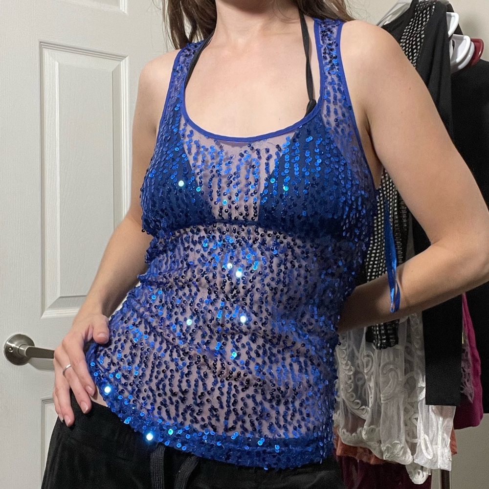 blue sequin tank